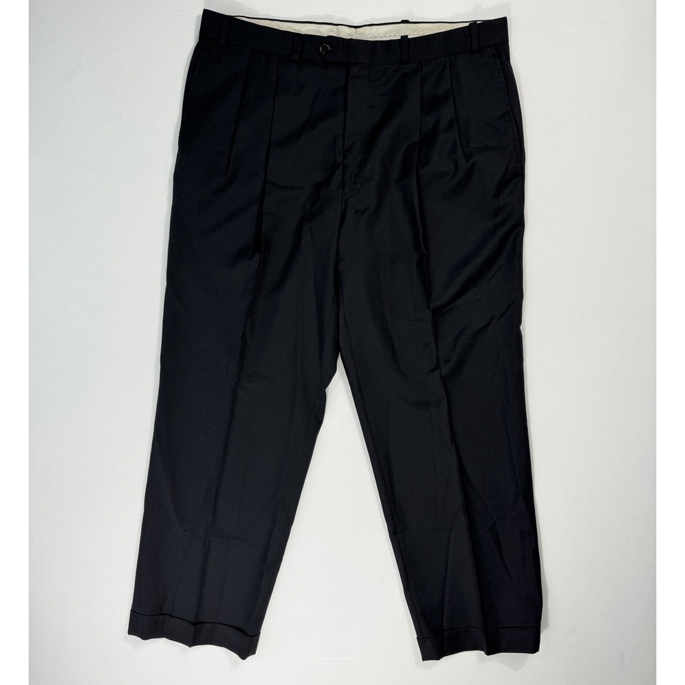 Lauren Ralph Lauren Total Comfort Black Pleated Wool Dress Pants 36x29 Cuffed